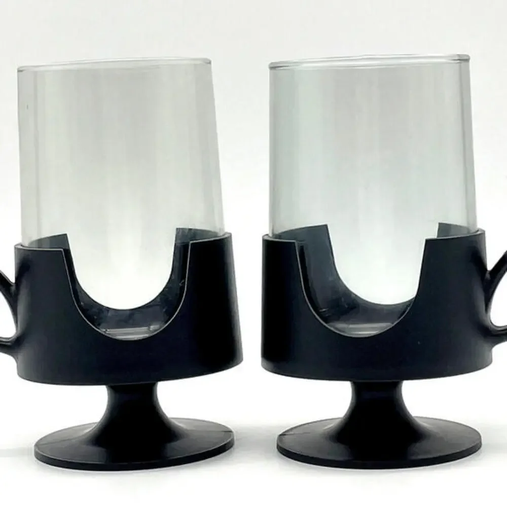 Retro Black‎ Handle Pedestal 8oz Glass Mugs Corning Hot Cold GLAS SNAP